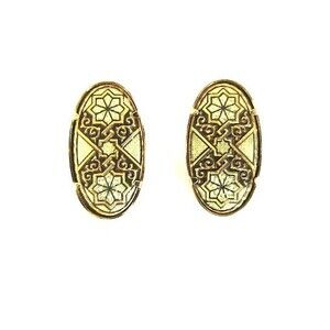 Vintage Damascene Enamel Earrings Clip On